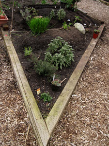 (triangular garden plot, facing south)